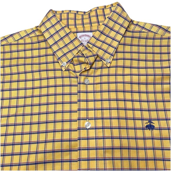 Brooks Brothers Other - Brooks Brothers 1818 Shirt L Mens L/S Oxford Regular Non Iron Yellow Plaid Check